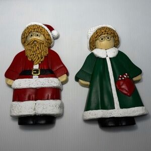 Vintage Christmas Ceramic Flat Back Hanging MR & MRS SANTA CLAUS Rag Doll